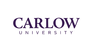 A purple logo for carlow university.